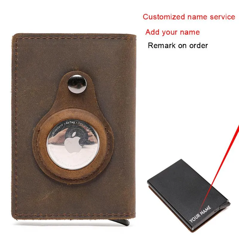 Korthållare Automatisk Män Kvinnor Smart plånbok Anpassat namn Kreditbankshållare Aluminiumlegeringsfodral Passar för Apple Airtag
