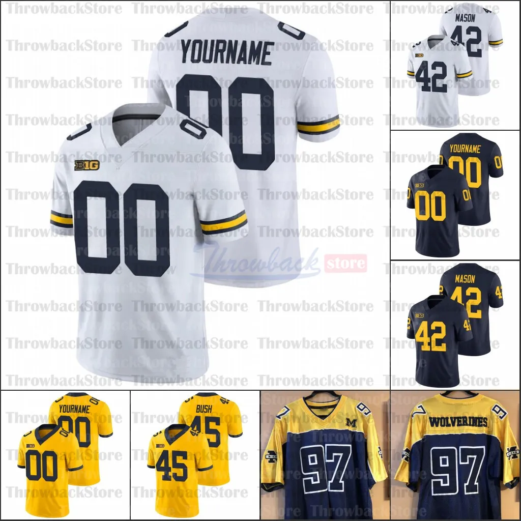 Custom Michigan Woerines College Football Jerseys Zach Charbonnet Tom Brady Ronnie Bell Woodson Joe Milton Hassan Haskins Kwity