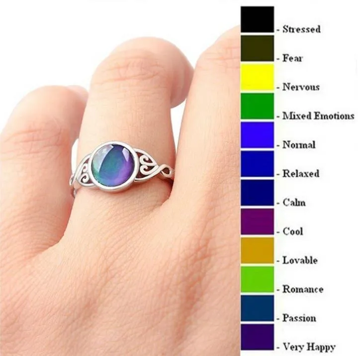 925 Anéis de faixa de humor de prata Anéis de mistura muda de cor à sua temperatura Retro redondo anel de dedo anel festa de aniversário presente dos namorados jóias de casamento