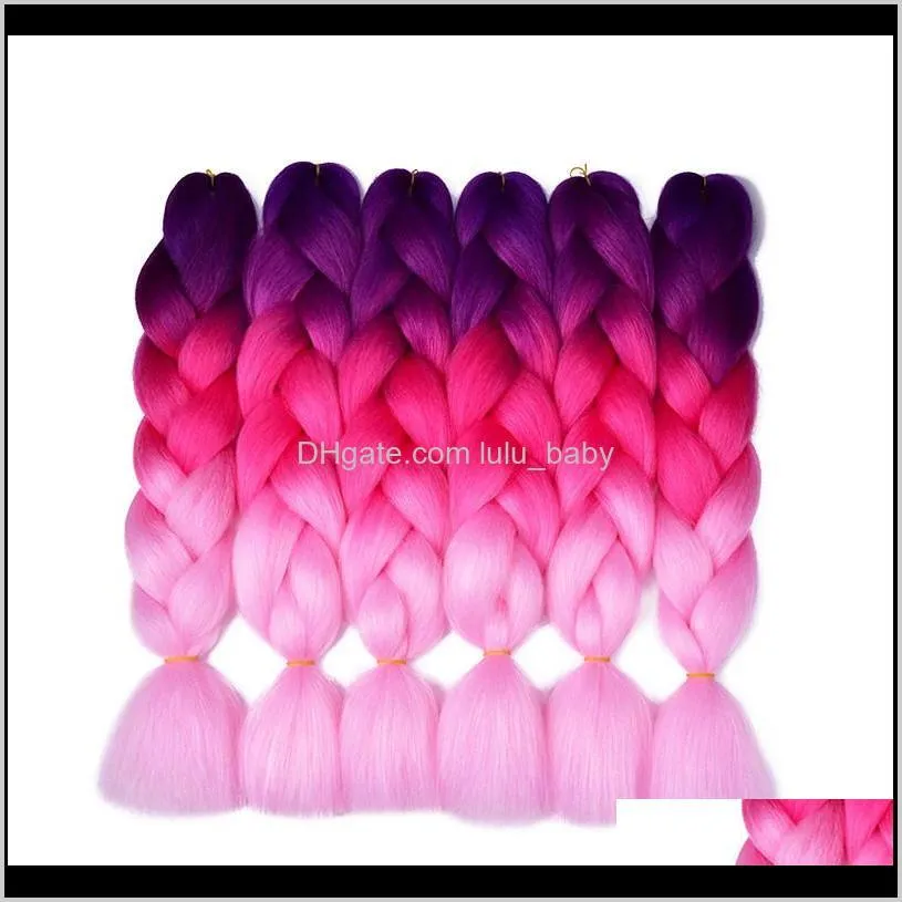 100g 24 inch single ombre color green pink synthetic hair extension twist jumbo braiding kanekalon hair bulks