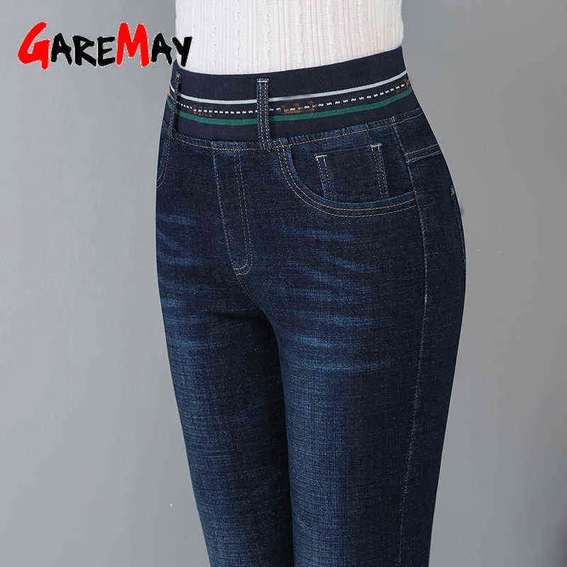 Jeans pour femmes d'hiver velours avec taille haute élastique pantalon en denim extensible maigre chaud pour les femmes serrées plus taille 211129