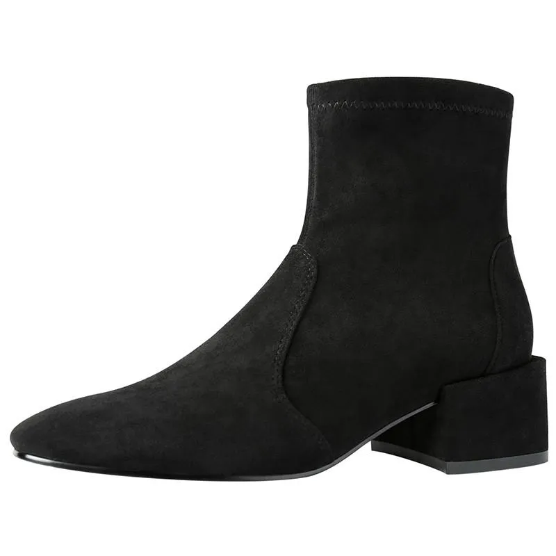 ブーツ2021秋冬女性の短い薄い黒いプラスベルベット厚いかかとの靴下