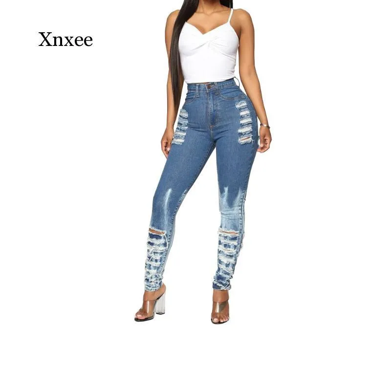 Jeans de mujer Sexy Frente de espalda Agujero de culo Denim Cut Out Stretch Flyny Woman Cintura alta Ripped Budestroyed para las mujeres Pantalones de