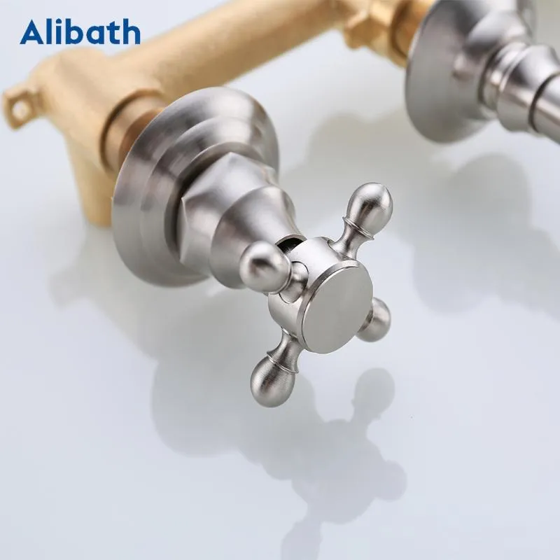 返品交換不可 豪華なブラシをかけられたニッケルタップの壁に取り付けられた浴室の洗面台のシンクの蛇口の固体真鍮の冷たいミキサー浴槽蛇口 蛇口 特典付き予約 Www Maruthiplastics In