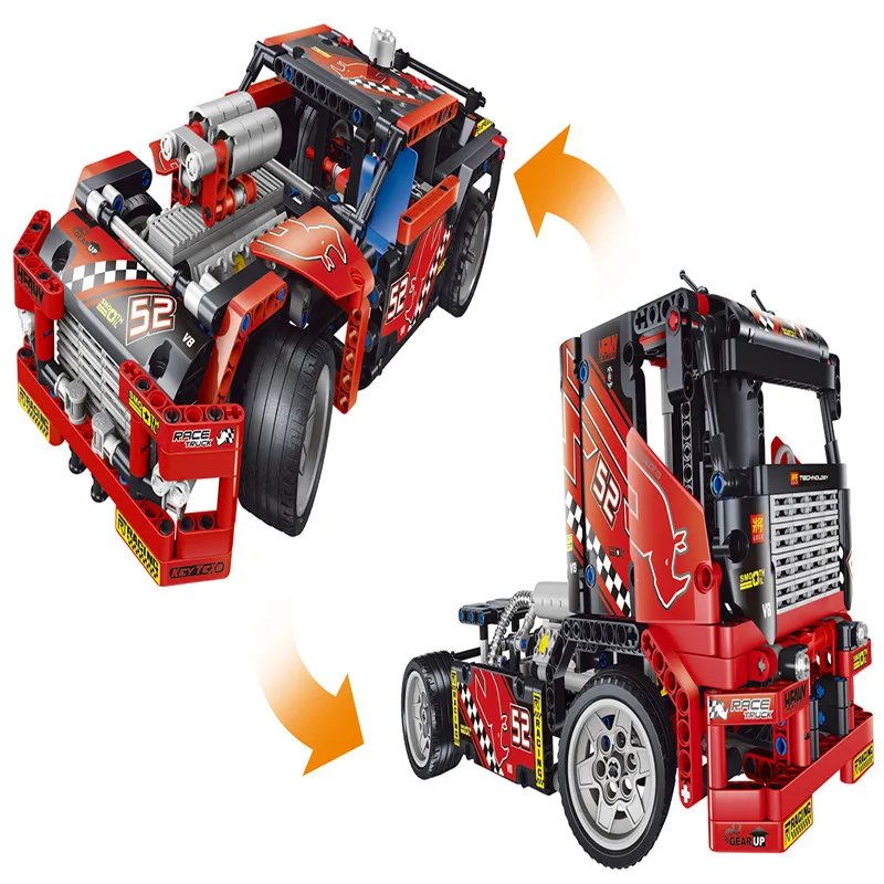 2 em 1 modelo de construção transformável conjunto de blocos de construção decool 608 pcs corrida de caminhão de corrida compatível técnica 3360 DIY brinquedos presente