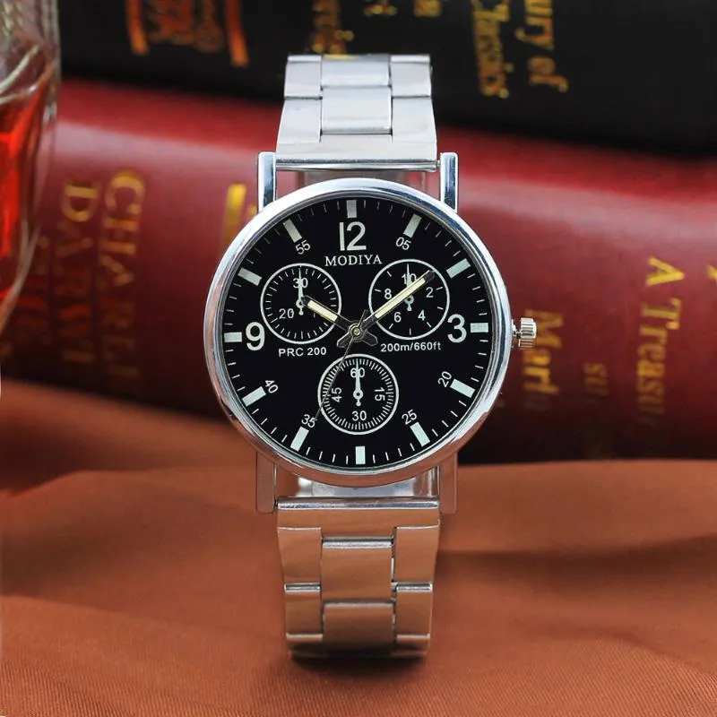 Relógios de pulso homens relógios megeir preto macarrão aço azul brilho desporto relógio reloj luxo top marca pulseira pulso 2021