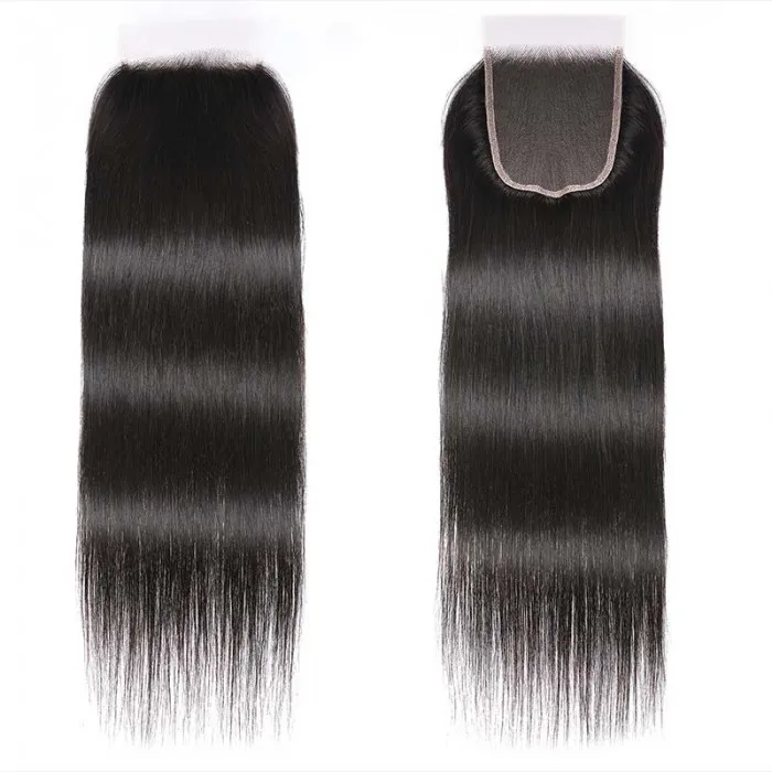 Fechamentos de Laço HD Cor Natural Reta Reta Brasileira Virgem Humana Cabelo 5x5 Suíça Fecho de Laço Suíço com Cabelo Bebê Parte Livre Branqueado Nós