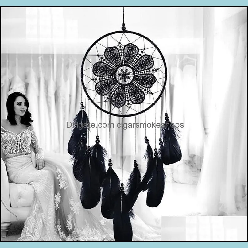 Kunst- en ambachten kunst geschenken Home Garden Black Dreamcatcher Handgemaakte Wind Chimes Room Diy Hangende hangers Feather Bead Dream Catcher Wall A