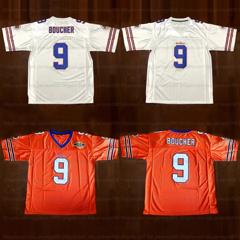 The Waterboy Movie Adam Sandler 9 Bobby Boucher Football Jersey Stitched Mud Dogs Film Jerseys Mäns Vit Orange Hög Quanlity Size S-3XL