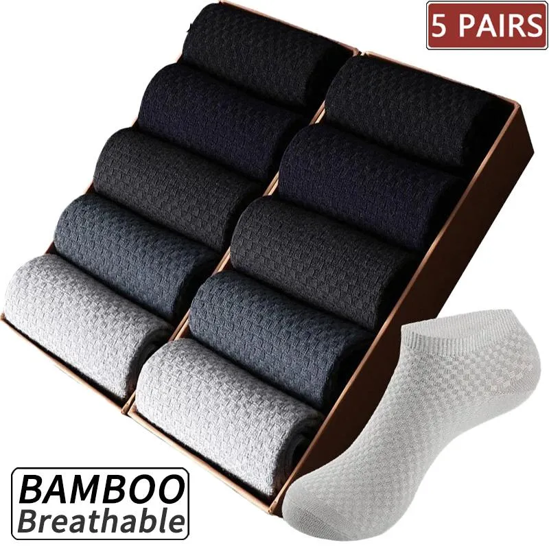 Herrstrumpor 5Pairset Short Bamboo Fiber Ankle Man High Quality Summer Winter Business Black Male Dress Sock