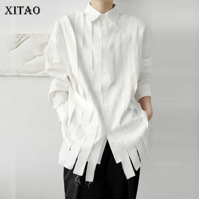 XITAO gland blanc Blouse mode manches longues automne simple poitrine plissée petit Style décontracté frais chemise ample ZP2055 210721