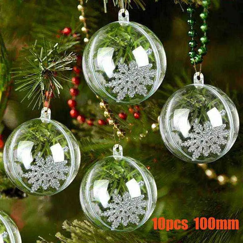 10Pcs Transparent Plastic Ball Fill-able Hollow Sphere Snap-On Ball Xmas Hanging Ornament Party Wedding Decor Y1126