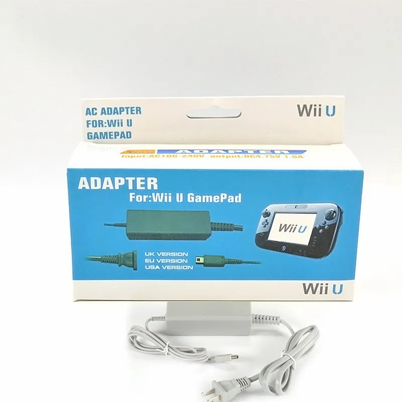 Med kartongpaket Ersättningsnätadapter Försörjning Väggladdare för Wii U Controller Gamepad Adapter USA EU-kontakt