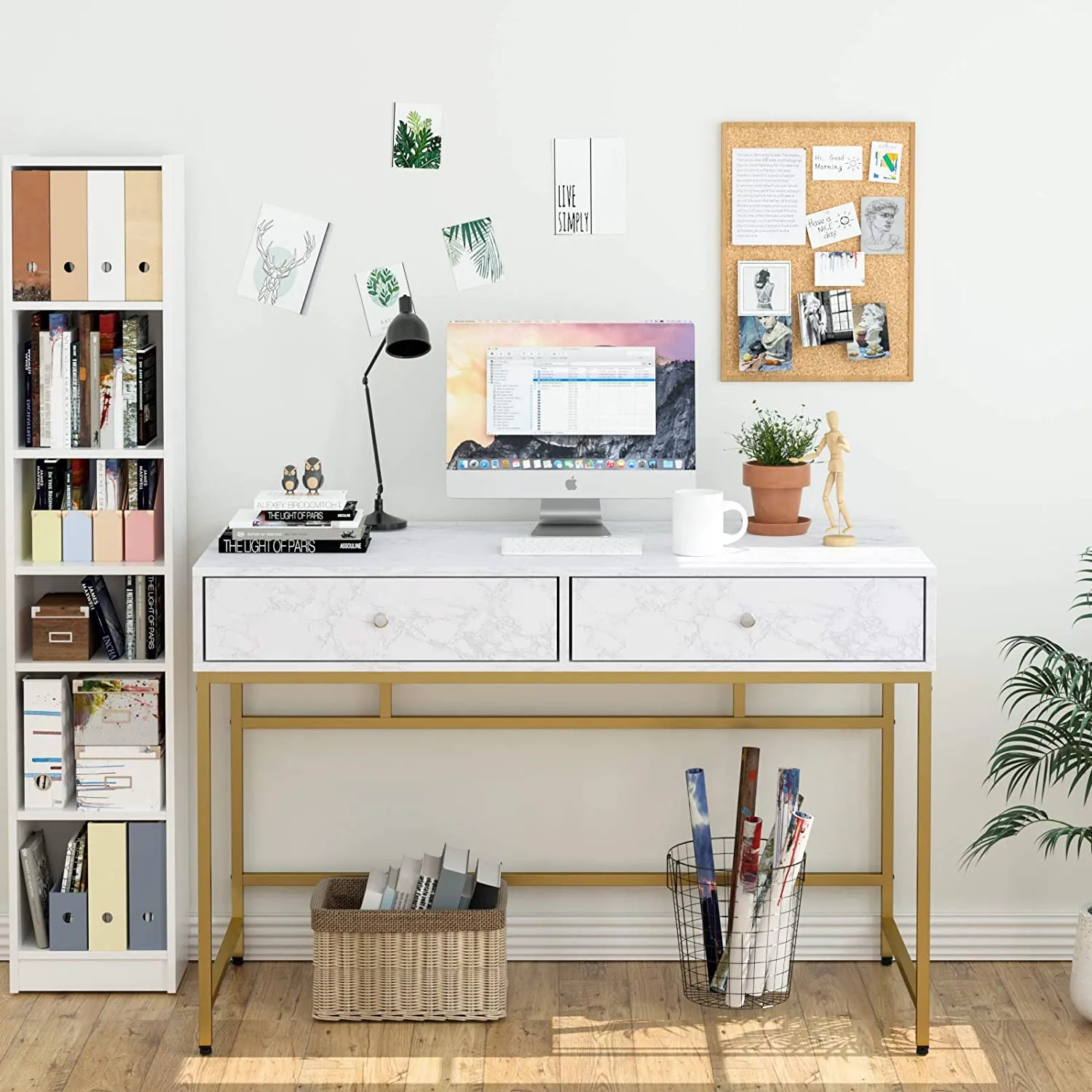 White and gold discount study desk