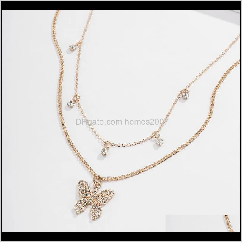 cute rhinestone butterfly geometric pendant necklace iron chain fashion korean sweet choker necklaces for women jewelry party