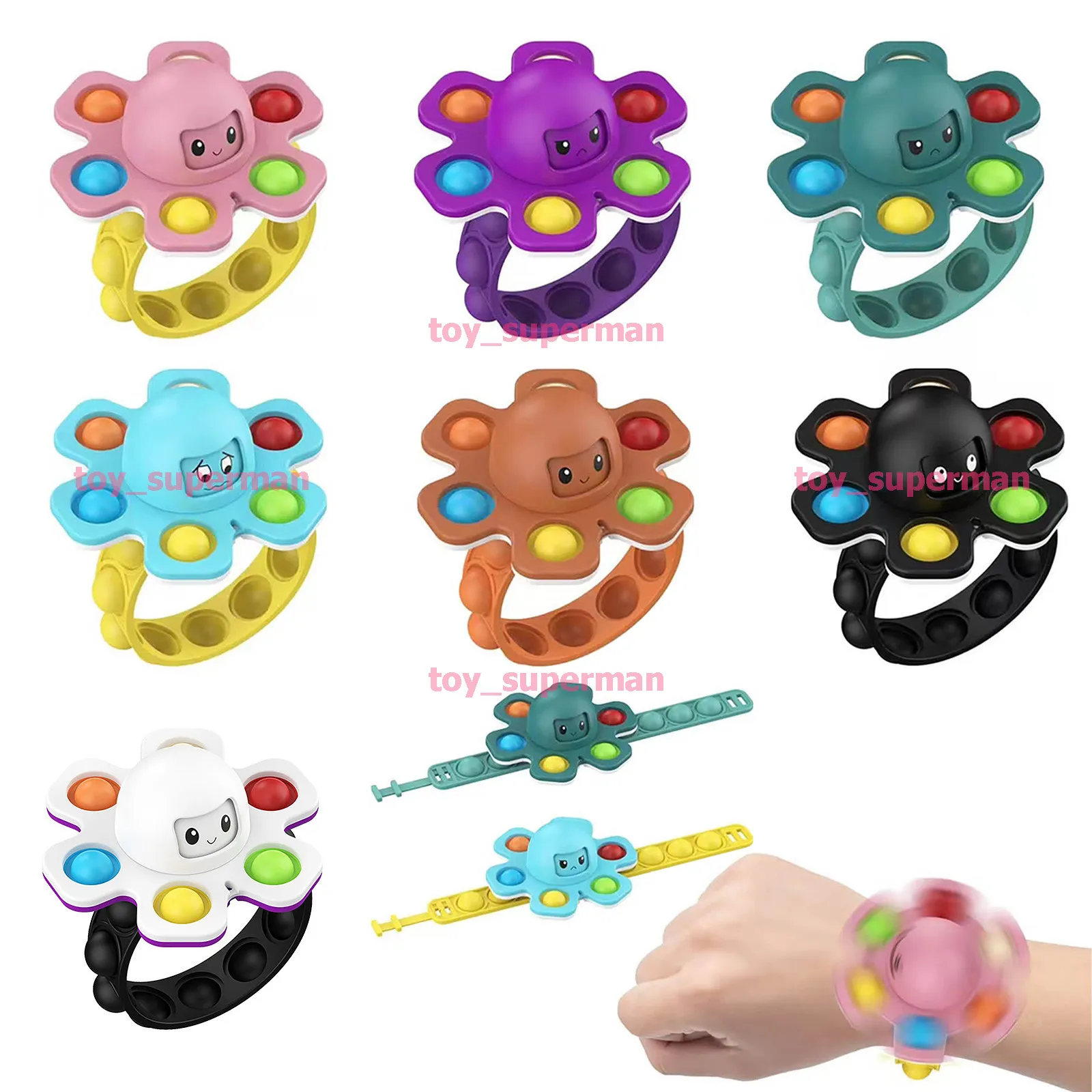 Fidget leksaker spinner armband push bubbla sensory lindrar stress ångest för barn enkel dimple fidgettoy skrivbord pussel dekompression leksak