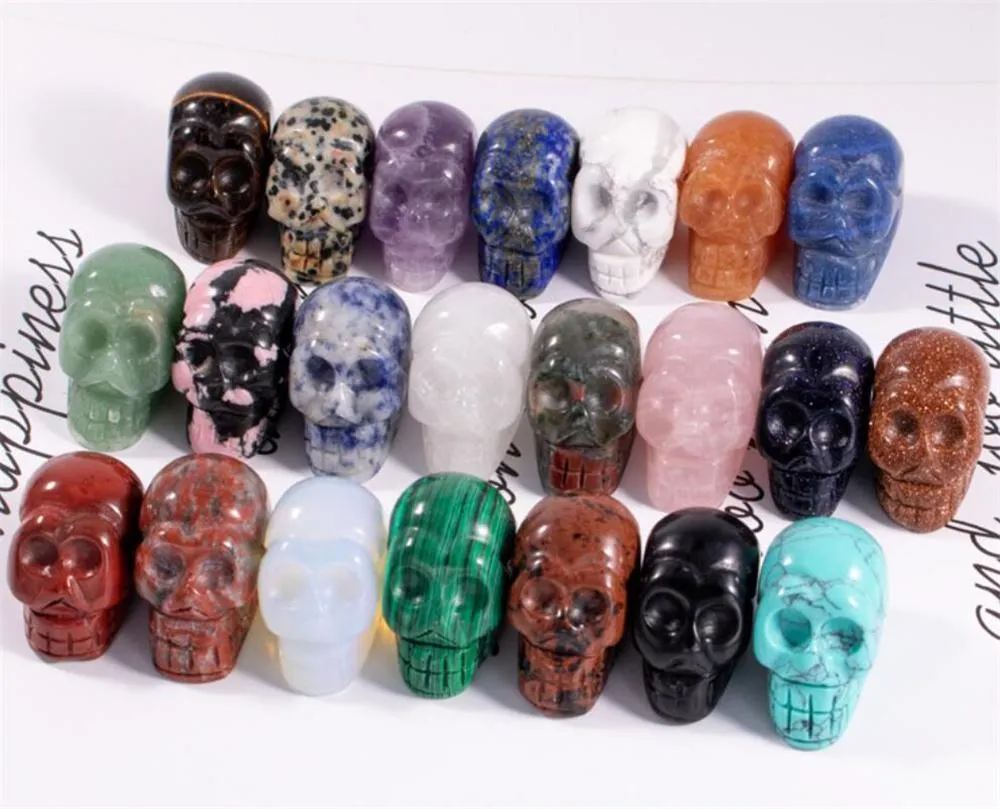 Dekoracja imprezowa 1 cal Crystal Quardy Skull Rzeźba Ręcznie rzeźbione Kamień Statua Figurka Kolekcjonerska Healing Reiki Halloween