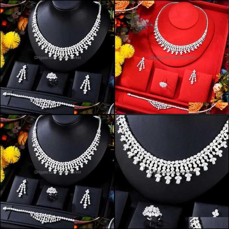 Earrings & Necklace Blachette Noble Luxury Bracelet Ring 4PCS Women`s Wedding Banquet Exquisite Zircon Fashion Jewelry Set