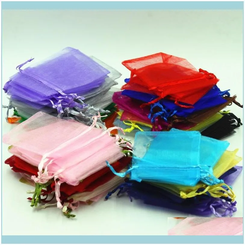 Wholesale 7*9cm Jewelry Bags MIXED Organza Jewelry Wedding Party favor Xmas Gift Bags Purple Blue Pink Yellow Black With Drawstring 319