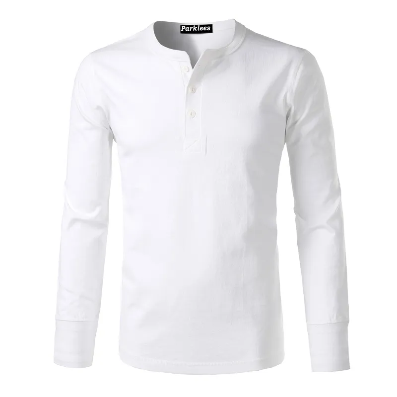 Classic American Casual Heavy Henley T Shirt Men Amekaji Moda Męskie Slim Fit Długi Rękaw Tshirt Tosz Koszula Homme Y0322