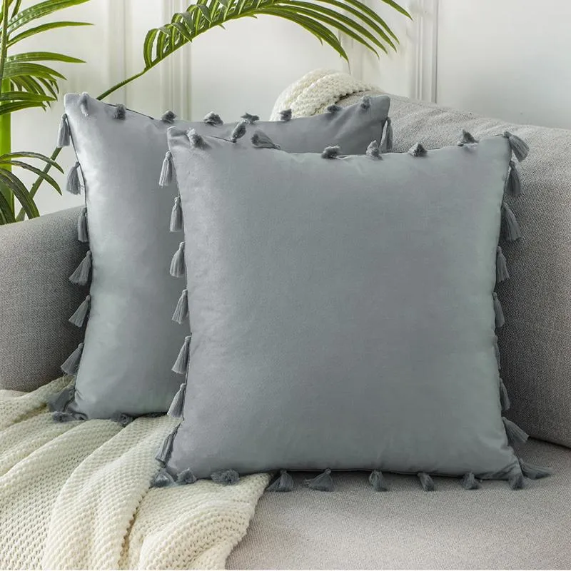 Almofada/travesseiro decorativo 7 cores de veludo macio capa de almofada com borla travesseiros decorativos sala de luxo em casa sofá capa de café