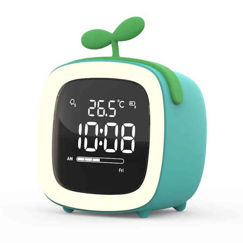 Cut Digital Cartoon Night Light Desk Alarm Clock Rechargeable Battery, Christmas gift for Kids