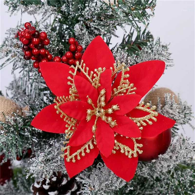 Decorative Flowers & Wreaths 2pcs Artificial For Decoration Glitter Poinsettia Fake DIY Home Wedding Flower Head Christmas