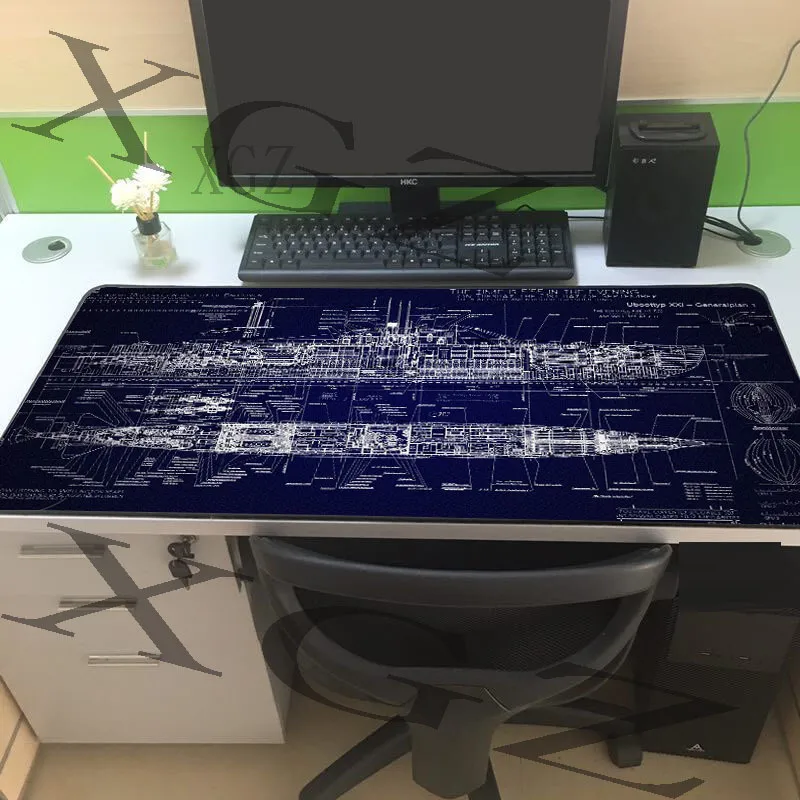Xgz skräddarsydda stora spel musmatta svart söm piratskepp Blueprint Home Computer Keyboard Table Mat Slip 900x400 / 600x300 xxl
