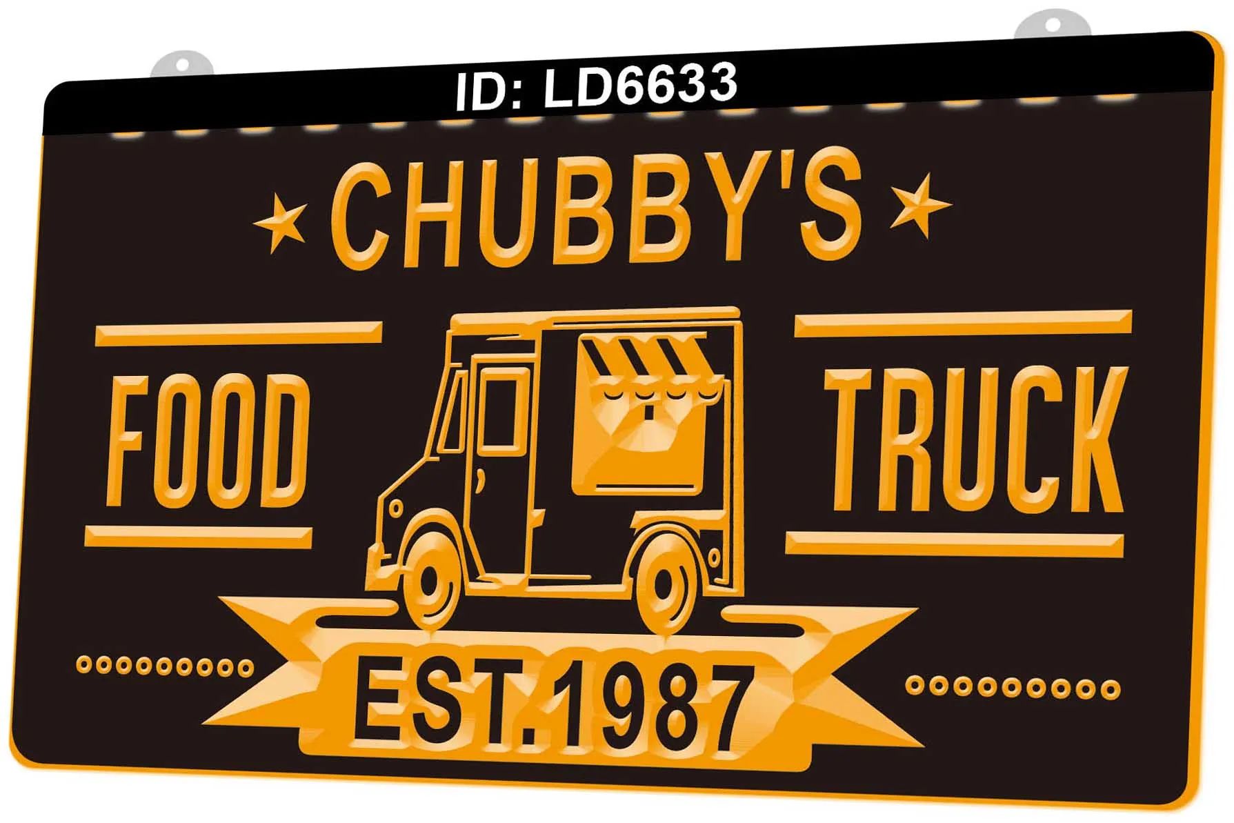 LD6633 Food Truck Est 1987 3D Gravure LED Light Sign Groothandel Retail