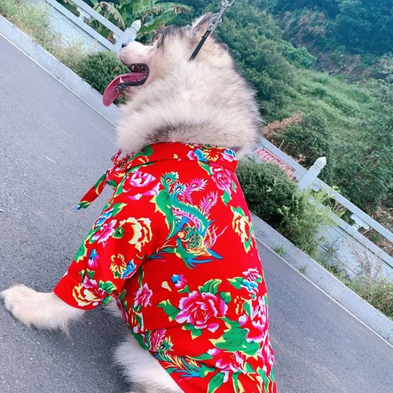 Abbigliamento per cani Fiori rossi Vestiti dell'anno Camicia per cuccioli Piccolo Medio Grande Grande Abbigliamento Alaskan Malamute Husky Costume da Golden Retriever