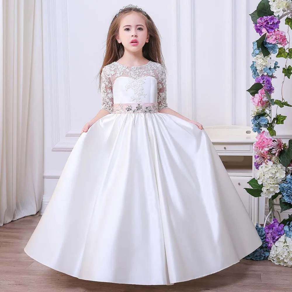 Vestido largo de niña de las flores de moda vestido de princesa tutú de alta calidad para niñas vestido de fiesta de bodas