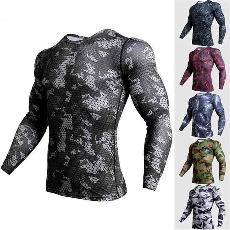 Fitness Camo T Shirt Mężczyźni Kompresja Sportowa MMA Rashguard Mens Siłownia Joggers Legginsy Gyms Bodybuilding Rajstopy 210714