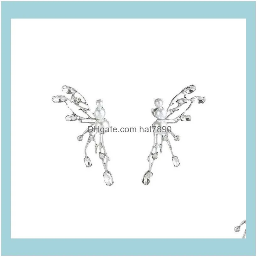 Personalized pearl butterfly wing earrings with diamond and Korean temperament