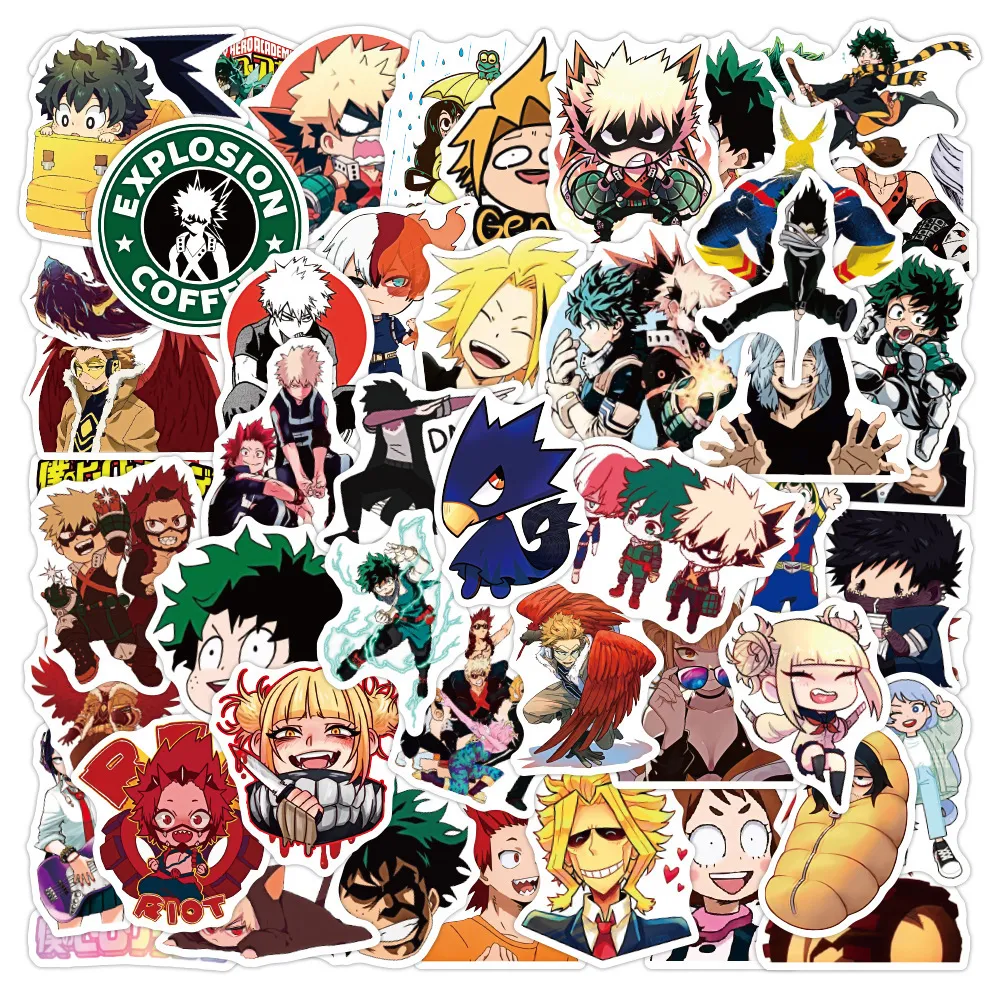 100pcs 자동차 스티커 만화 애니메이션 스티커 My Hero Academia Graffiti Boku는 영웅 학계 캐릭터 데칼 노트북 자동차 키즈 스티커