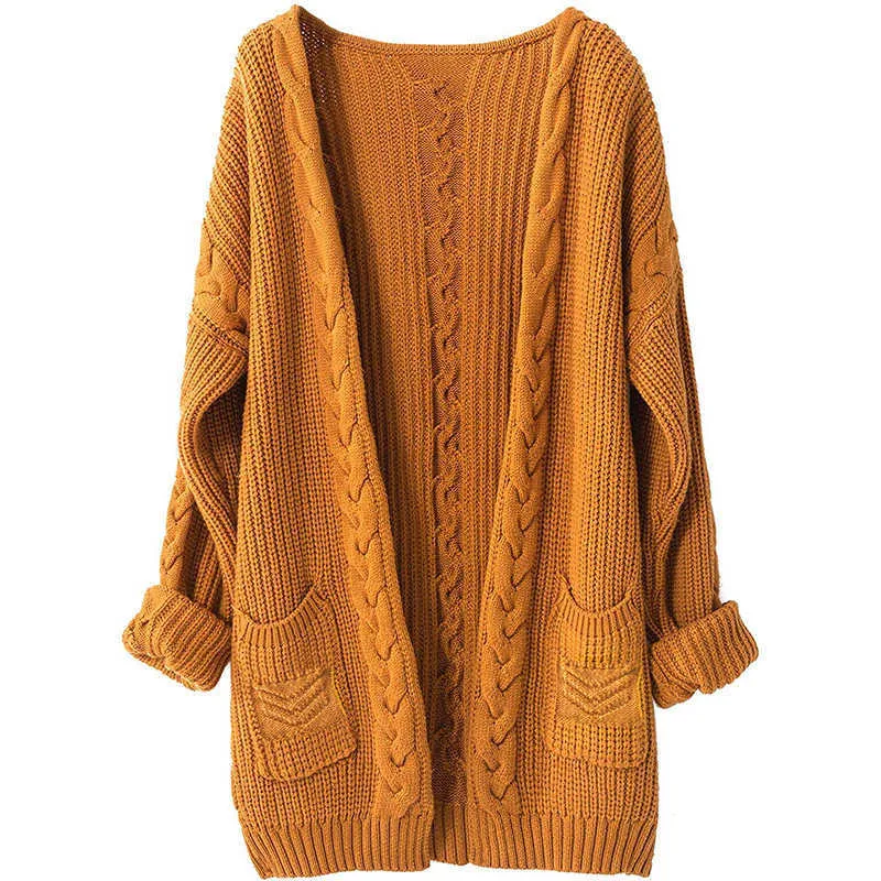 Maglione di cashmere Donna Lana Autunno Inverno Spessa Calda Maglia morbida Cavo Cardigan lungo oversize vintage 210922