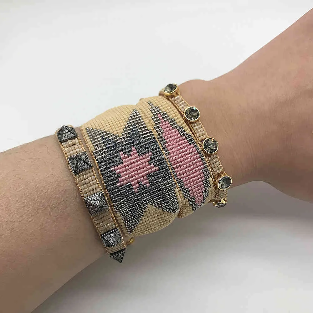 Bluestar 2021 Armband Sex stjärnor Kvinnor Armband Turkiska Ögon Pulser Mujer Moda Handgjorda Miyuki Crystal Bead Armband