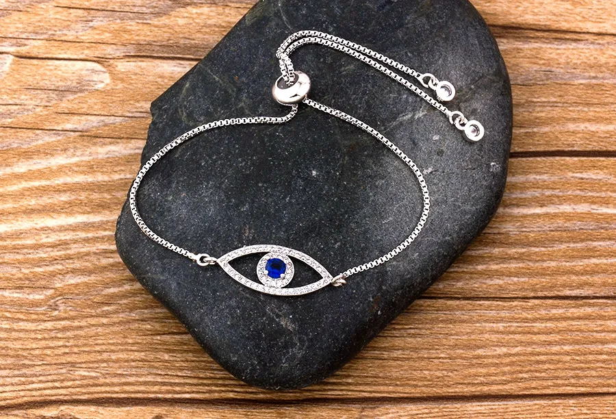 Armbänder, klassisches Charm-Armband mit bösem Blick für Frauen, glänzender Prinzessschliff, kubischer Zirkonia, CZ, verstellbare Armreifen, Kupferschmuck_voghion.com