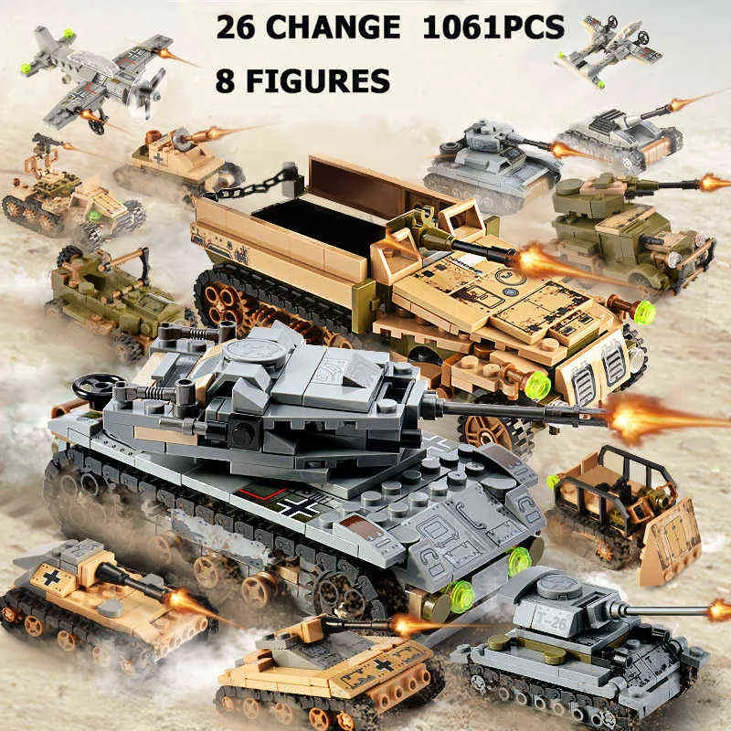 1061 pièces blocs de construction de réservoir jouets Mini figurines véhicule avion garçon bloc éducatif militaire briques compatibles Y1130