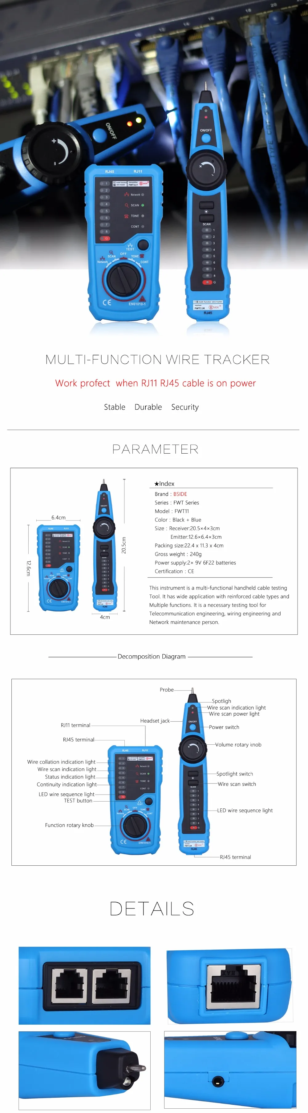 Premium Network Cable Tester - RJ45/RJ11/Cat5/Cat6 - Wire Tracer & Line ...