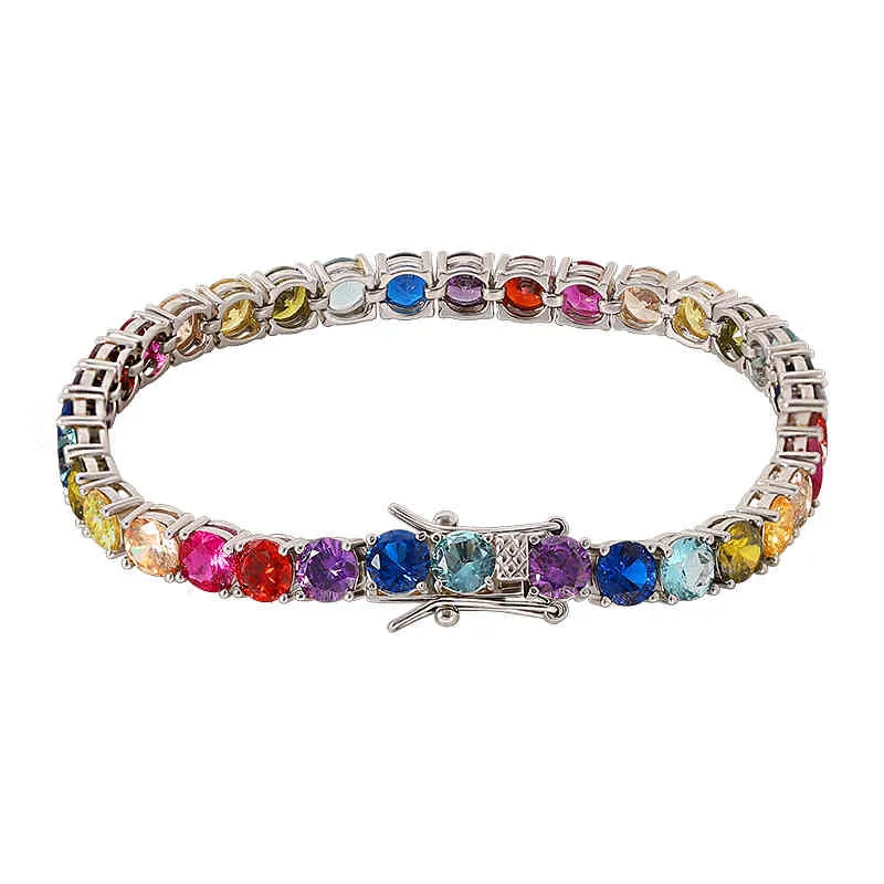 Guldpläterad 925 sterling sier smycken diamant tennis kedja regnbåge armband bangl för unisex
