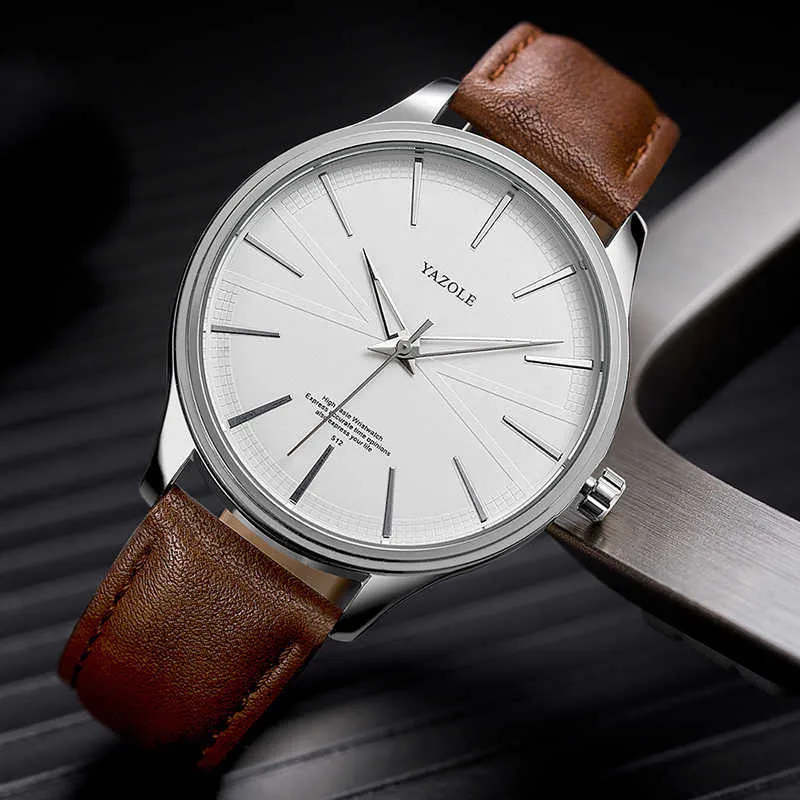 Yazole メンズ腕時計ファッションクォーツ時計ミニマリストスタイルレザー時計ビジネス腕時計シンプルなカジュアルリロイ Hombre H1012