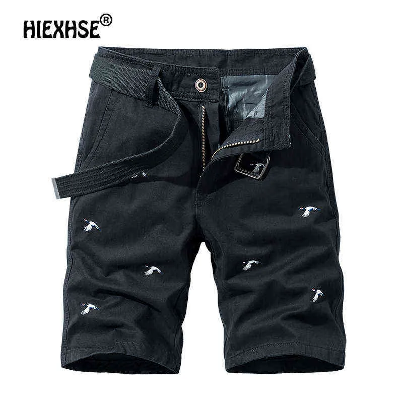 2021 Summer Mens Casual Pants Shorts Chinese Style Crane Embroidery Pure Cotton Harajuku Street Style Men's Overalls Comfortable H1210