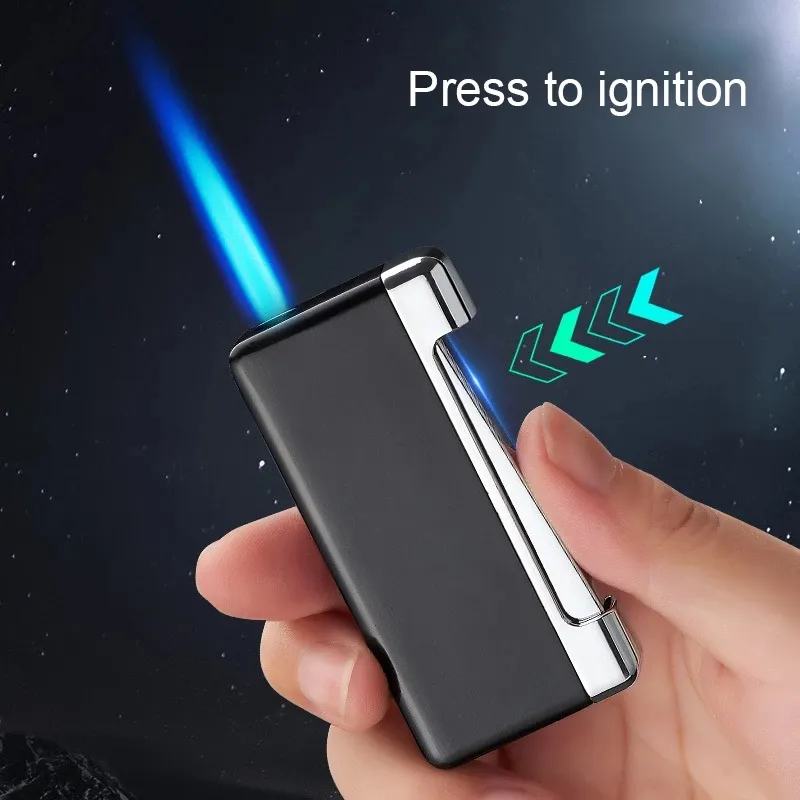 Cigarette Torch Cigar Lighter Press Ignition Metal Jet Lighter Blue Flame Refillable Butane Gas Windproof Lighters Dropship