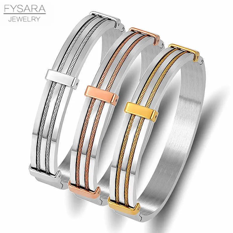 Fysara Fashion Bangles Par Party Smycken Tillbehör Rose Guld Färgkabel Tråd Bangles Bröllop Smycken Anpassad Partihandel Q0717