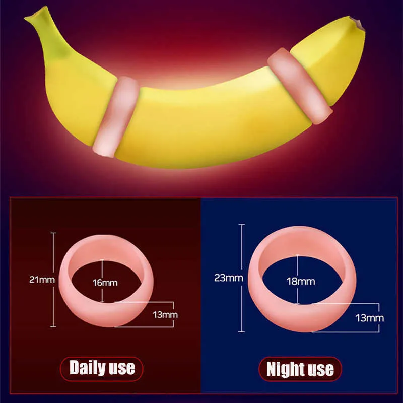 Massageartiklar 2st Dag Natt Silikon Man Förhud Korrigering Hinder Ring Tidsfördröjning Ejakulation Penis Ringar Sexleksaker för män Lås Cock Ring