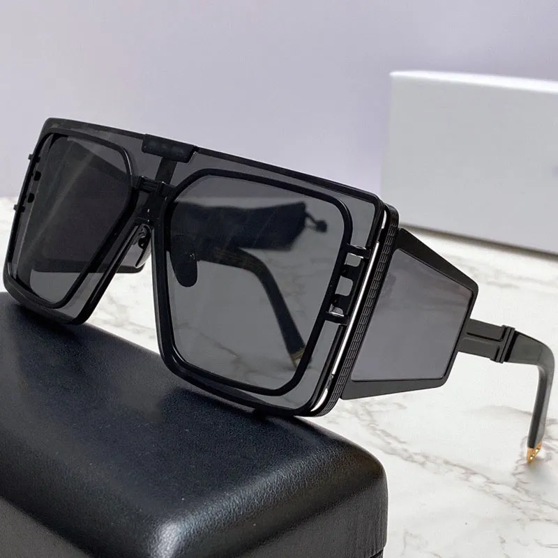 Herren-Sonnenbrille BPS-102A, übergroße, quadratische, einteilige Linse, Metalldrahtrahmen, breite Bügel zum Abdecken der Augenwinkel, Designer-Herren-Sonnenbrille mit Originalverpackung