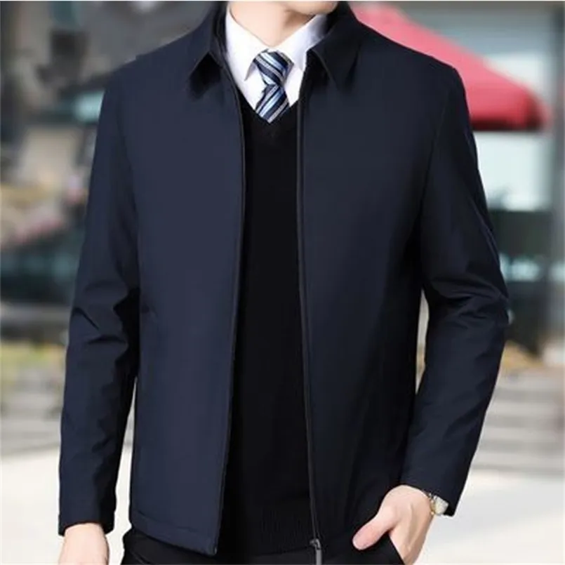 Business Men's Jacket Autumn Wind Casual Coats Turndown Collar Dragkedja Enkel medelålders äldre män Dadkläder Kontor Outterwea 220124