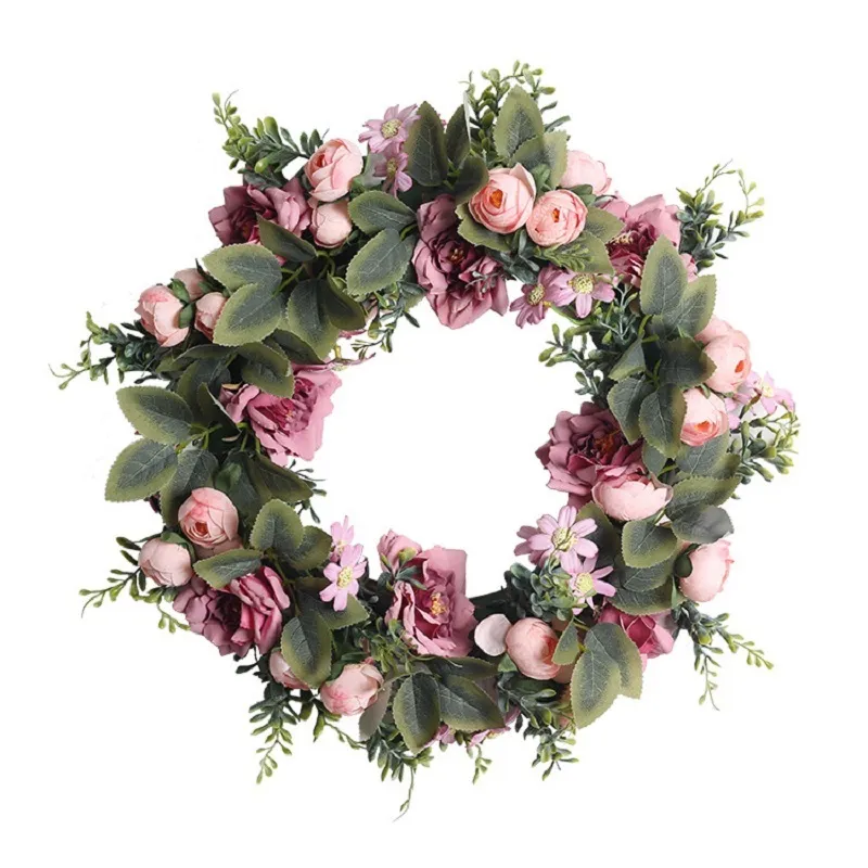 Guirnaldas artificiales de 45cm, flores decorativas de plástico, decoración del hogar, Margarita, Rosa, Camelia, corona de girasol