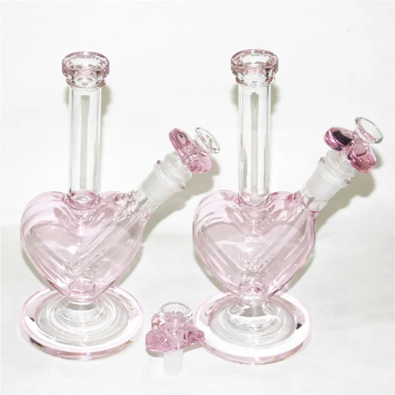 9 pouces Beau Love Hookah Water Pipe du coeur en forme de coeur Bol de bands de gigue d'huile Épaisseur de plate-forme d'huile pour fumer un bong avec des bols