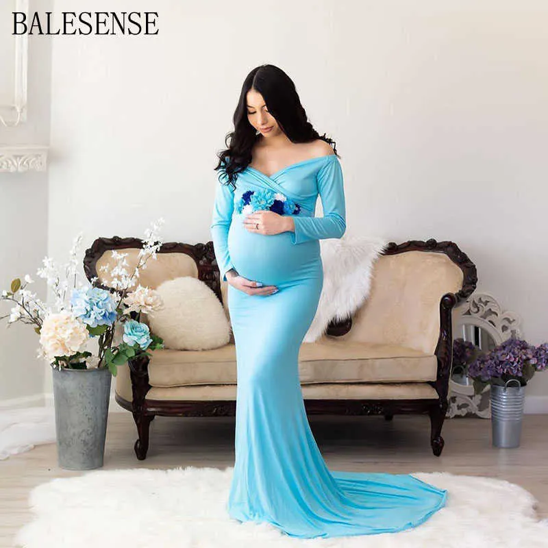 Vestido de maternidade de manga comprida para sessão de fotos elegante vestido de gravidez para chá de bebê feminino fotografia adereço